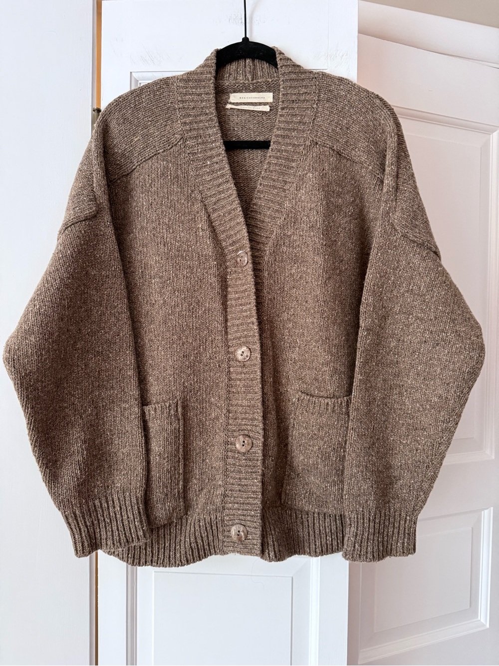 Mónica Cordera Wool Silk Chunky Knit Saddle Cardigan Made in Spain Oversized OS